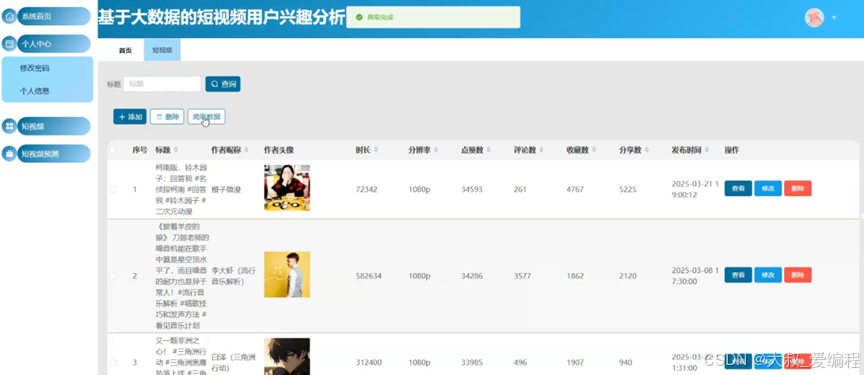 基于大数据的短视频用户兴趣分析-hive+django+spider