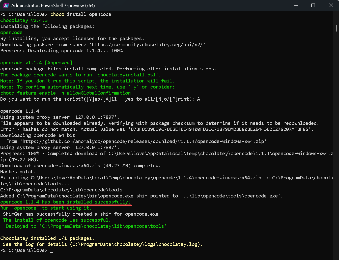 【笔记】Windows 上安装 OpenCode AI 编码助理:从踩坑到成功的简单记录