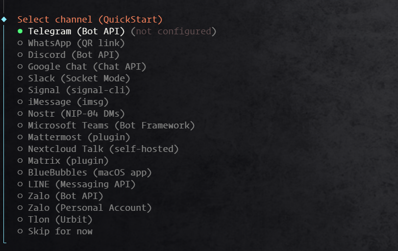 Openclaw (原 Clawdbot) channel 渠道配置选项
