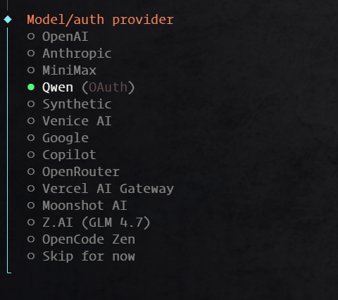 Openclaw (原 Clawdbot) 选择 AI 模型服务商 Qwen 千问