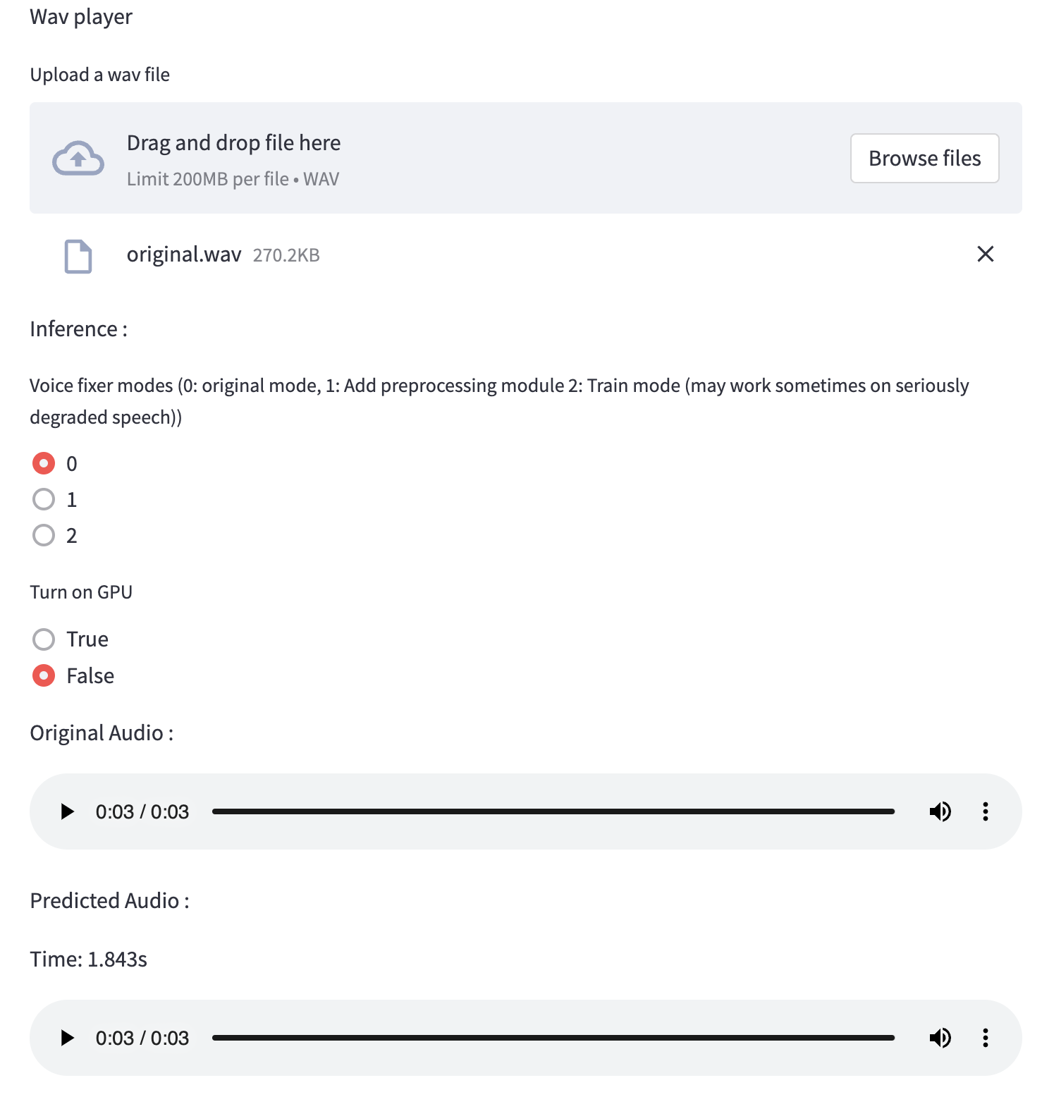 VoiceFixer智能音频处理界面