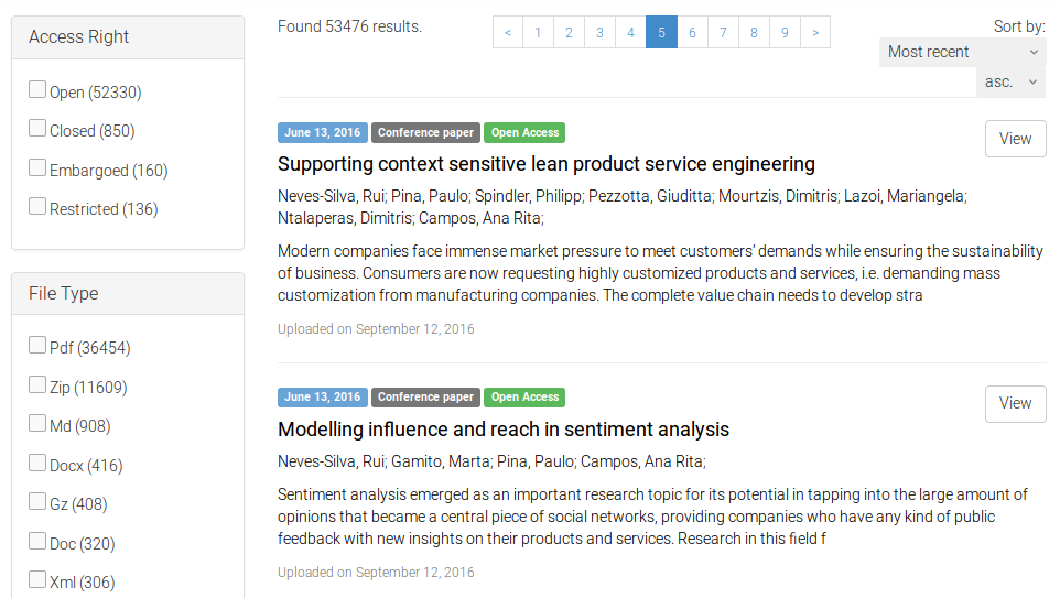Zenodo搜索界面展示