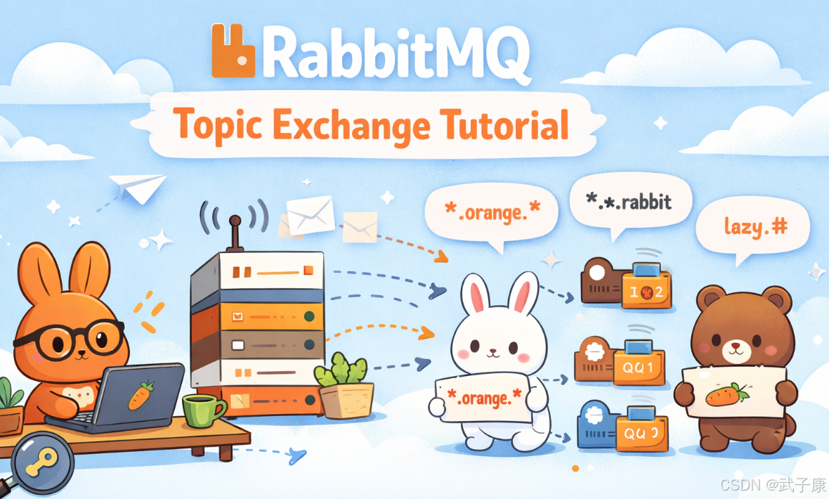 Java-208 RabbitMQ Topic 主题交换器详解：routingKey/bindingKey 通配符与 Java 示例