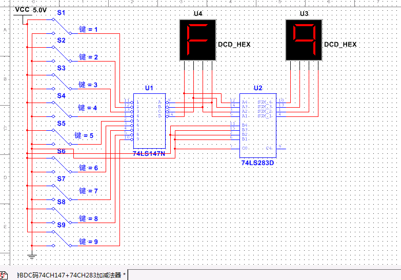 【CD4532/74HC147/74HC283组成的9线BCD编码器加减法器】2023-4-18