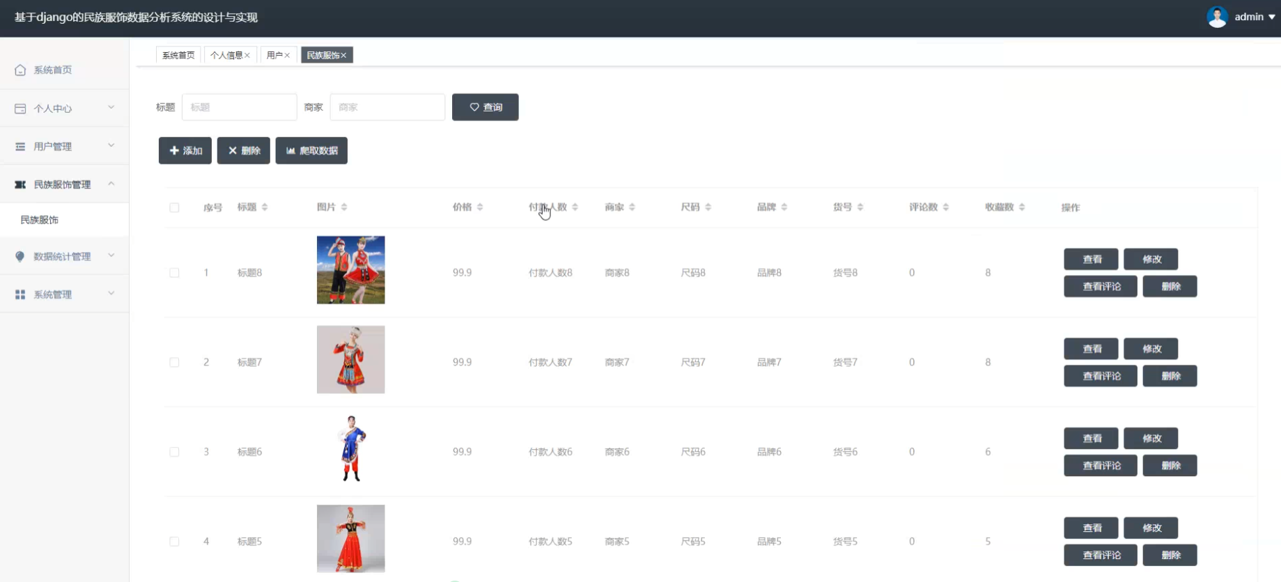 基于大数据爬+数据可视化的民族服饰数据分析系统设计和实现(源码+论文+部署讲解等)