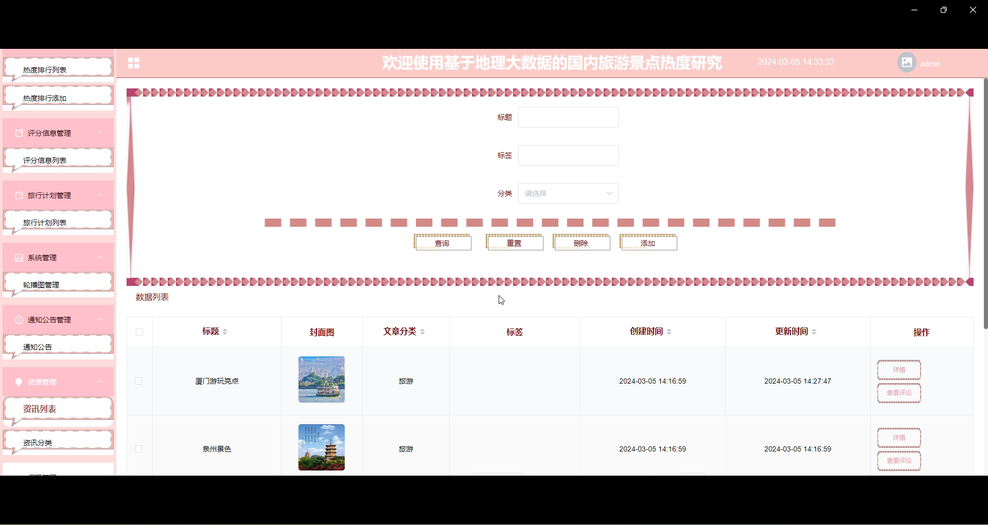 (计算机源码可直接用)基于地理大数据国内旅游景点热度研究--05817 JAVA、PHP、爬虫、APP、小程序、C# 、C++、python、数据可视化、大数据、全套文案等.