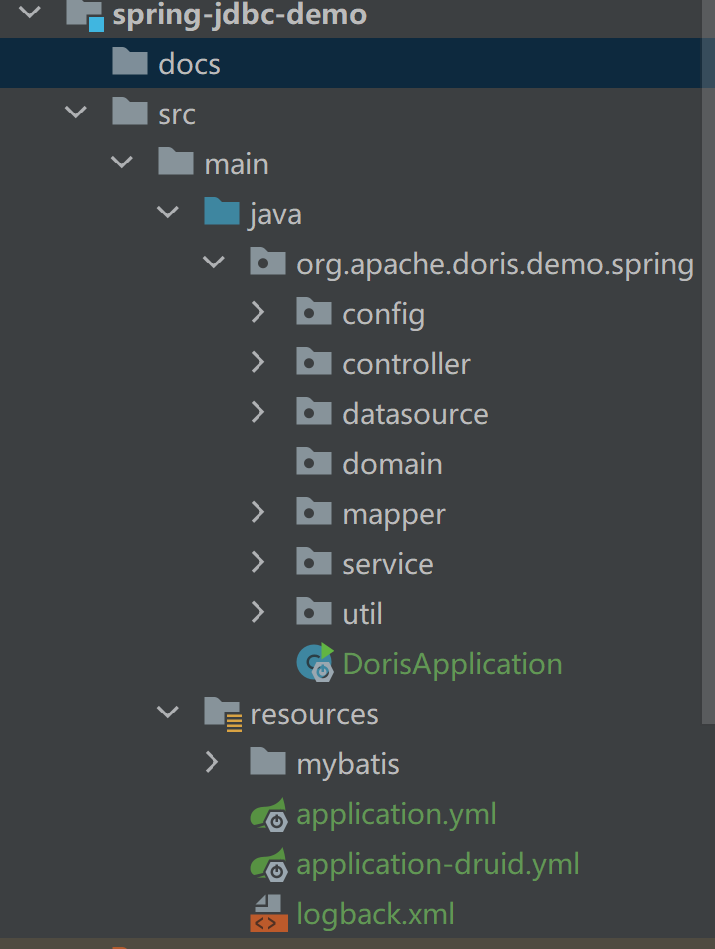 Spring JDBC集成Doris项目结构