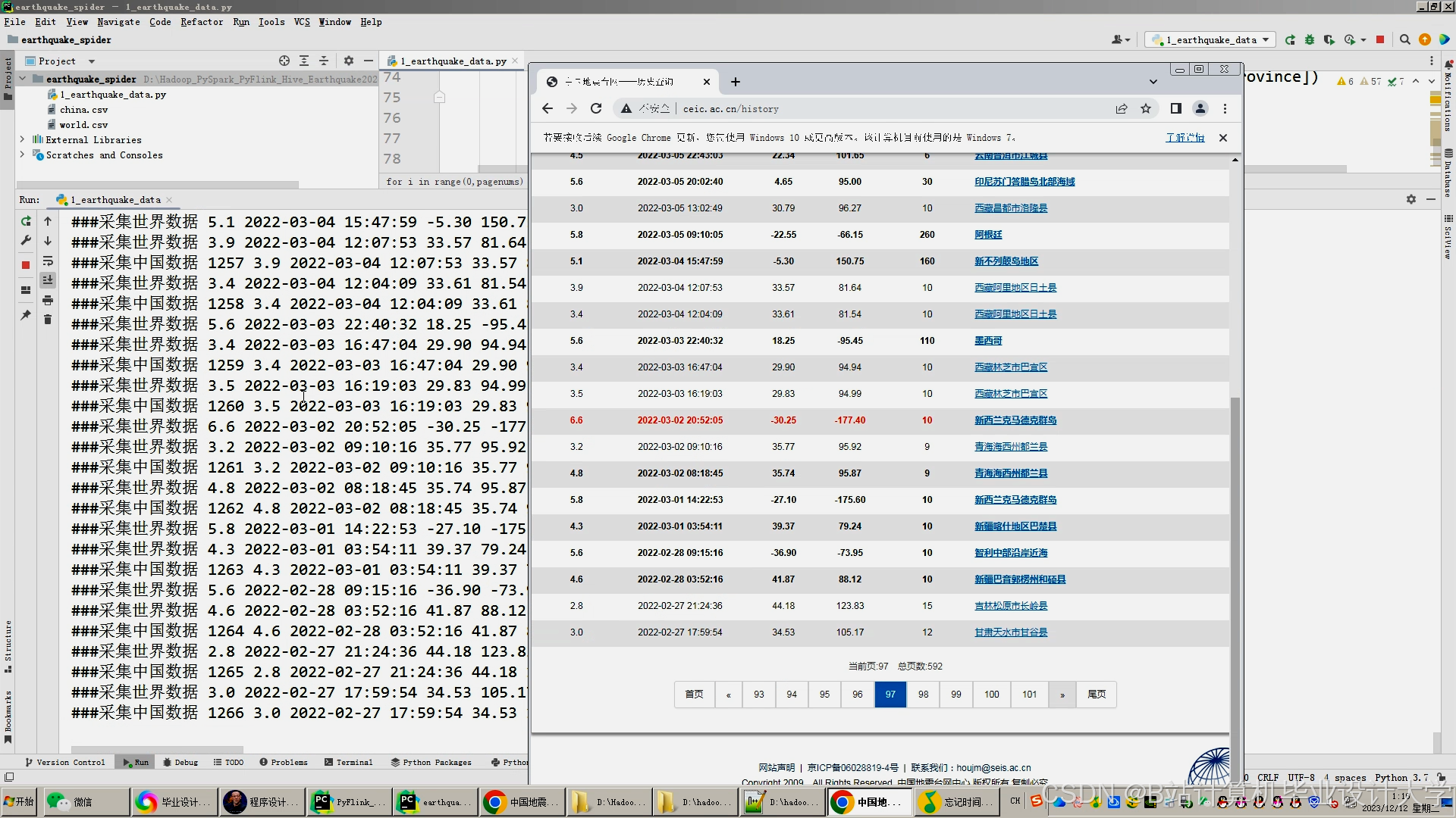 计算机毕业设计hadoop+spark+hive地震预测系统 地震数据可视化分析 大数据毕业设计(源码+LW文档+PPT+讲解)
