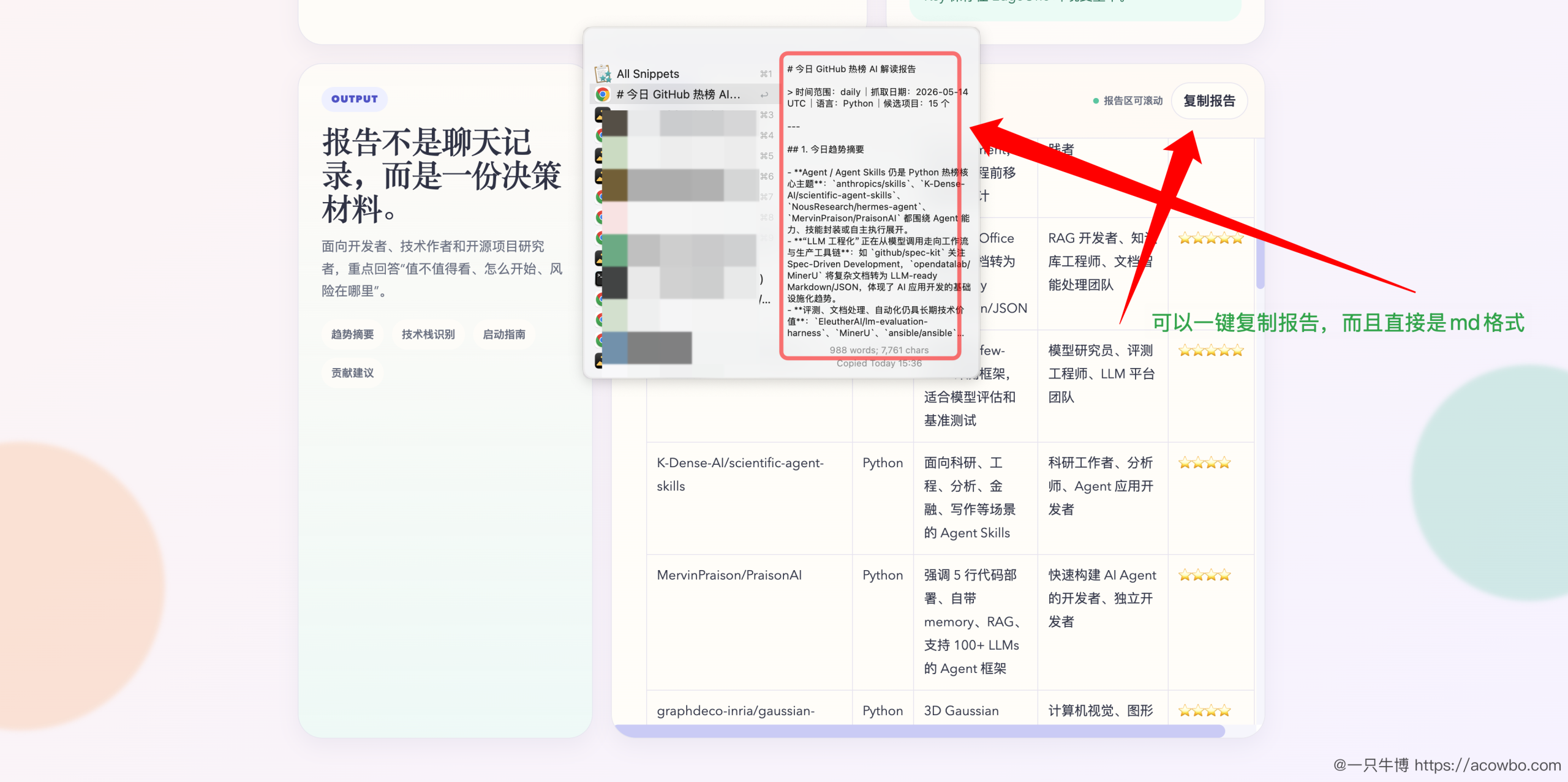 复制报告功能
