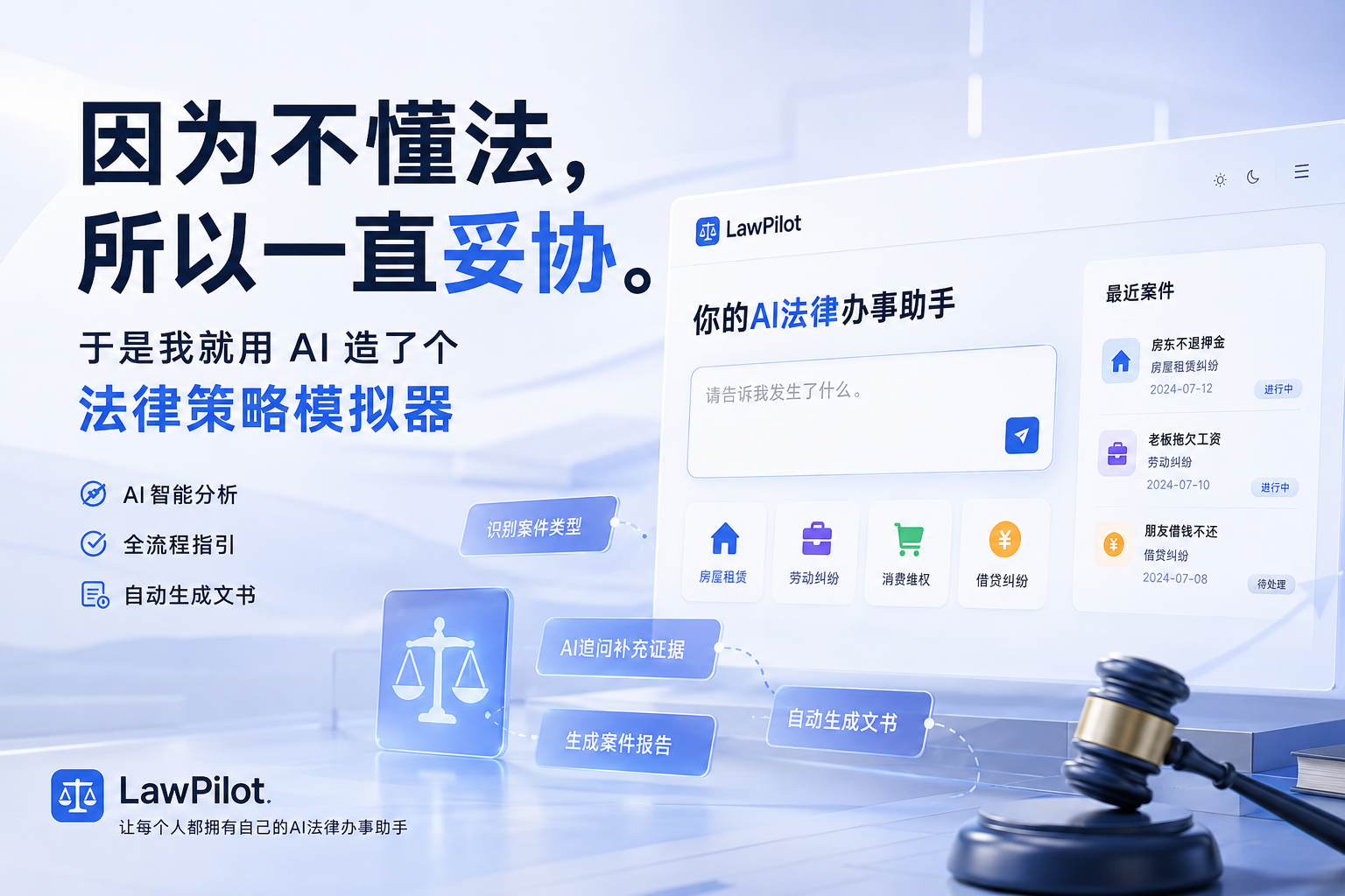 「因为不懂法,所以一直妥协。」于是我就用 AI 造了个法律策略模拟器